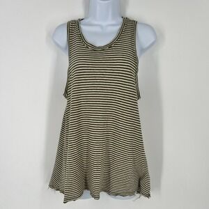 Pilcro Anthropologie Olive Green Striped Linen Cotton Tank Top Coastal Casual